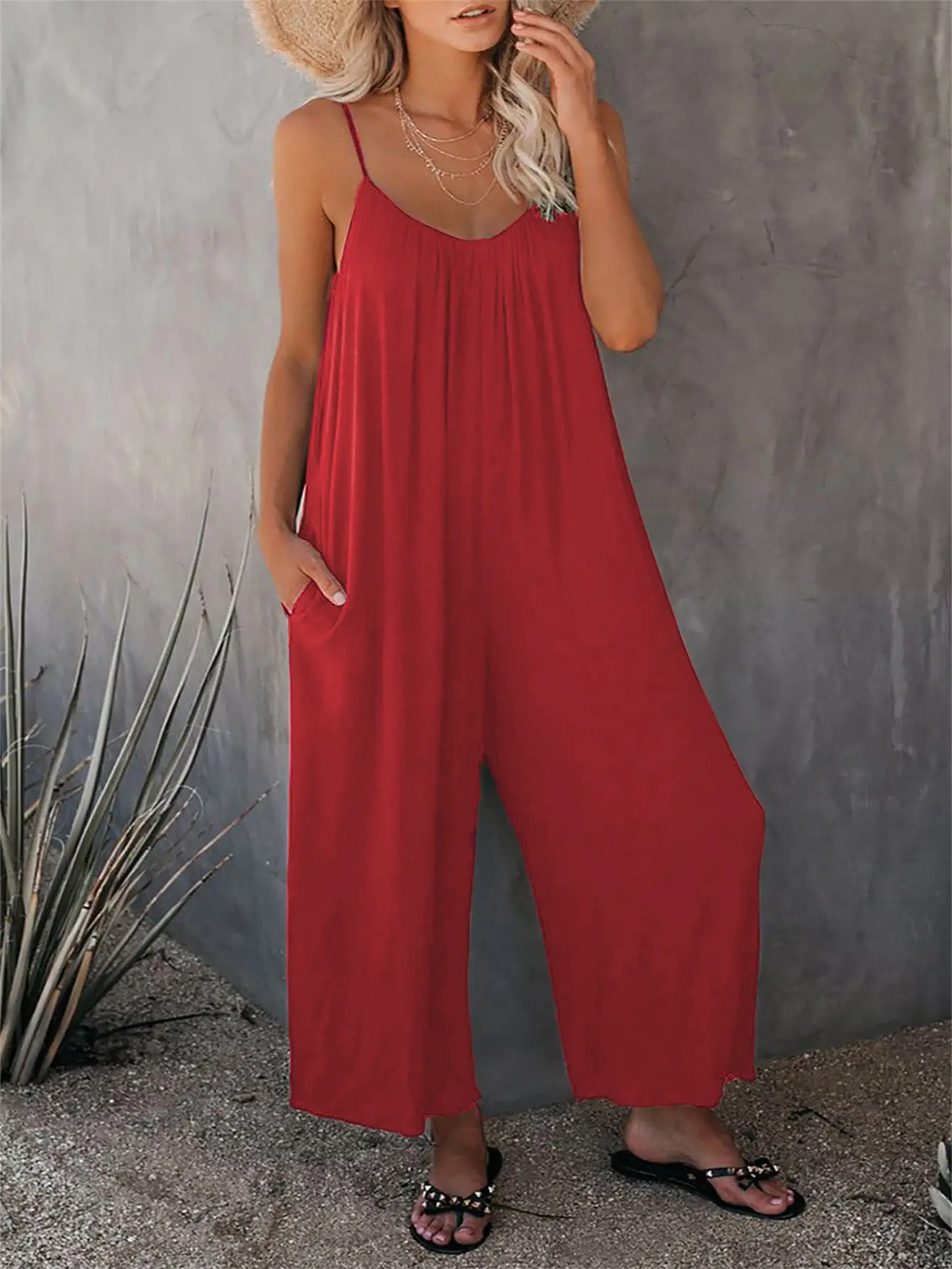 Women's Orange Loose Fit Jumpsuit Pants Set - Image 2