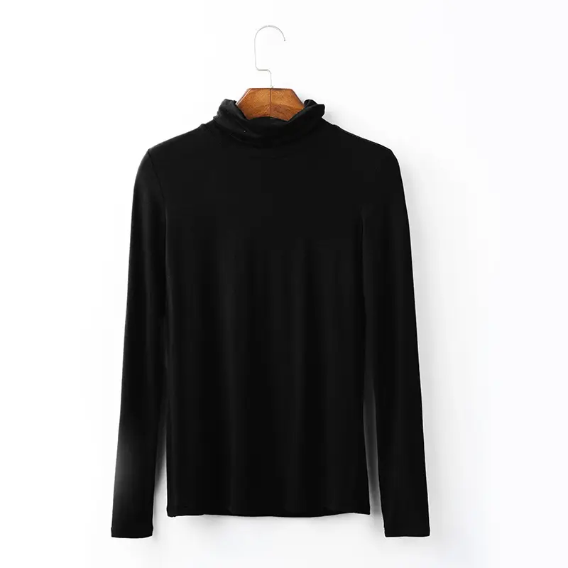 Women Navy Long Sleeve Half High Collar T-Shirt - Image 10
