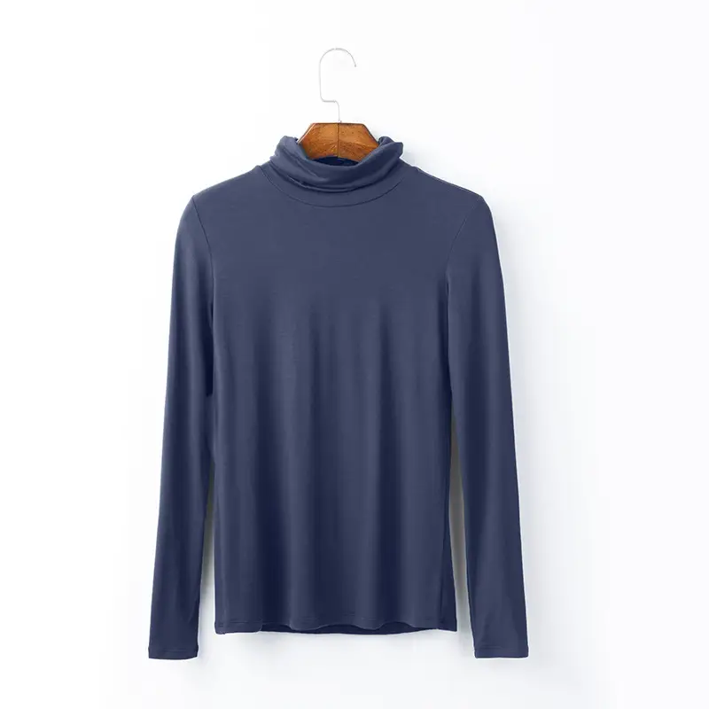 Women Navy Long Sleeve Half High Collar T-Shirt - Image 12
