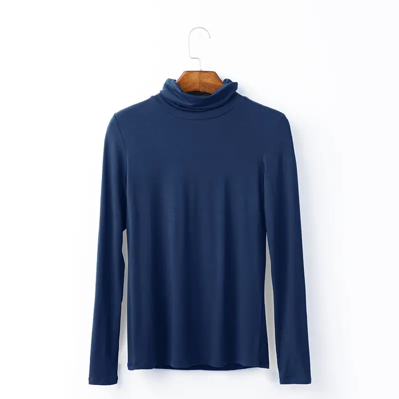 Women Navy Long Sleeve Half High Collar T-Shirt - Image 13