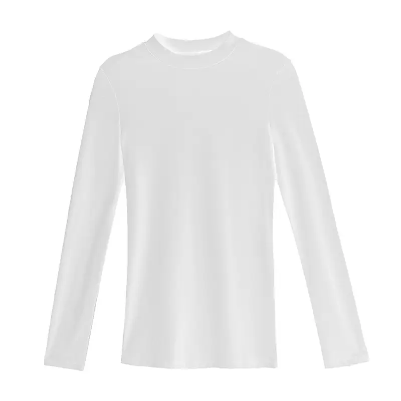 Women Navy Long Sleeve Half High Collar T-Shirt - Image 2