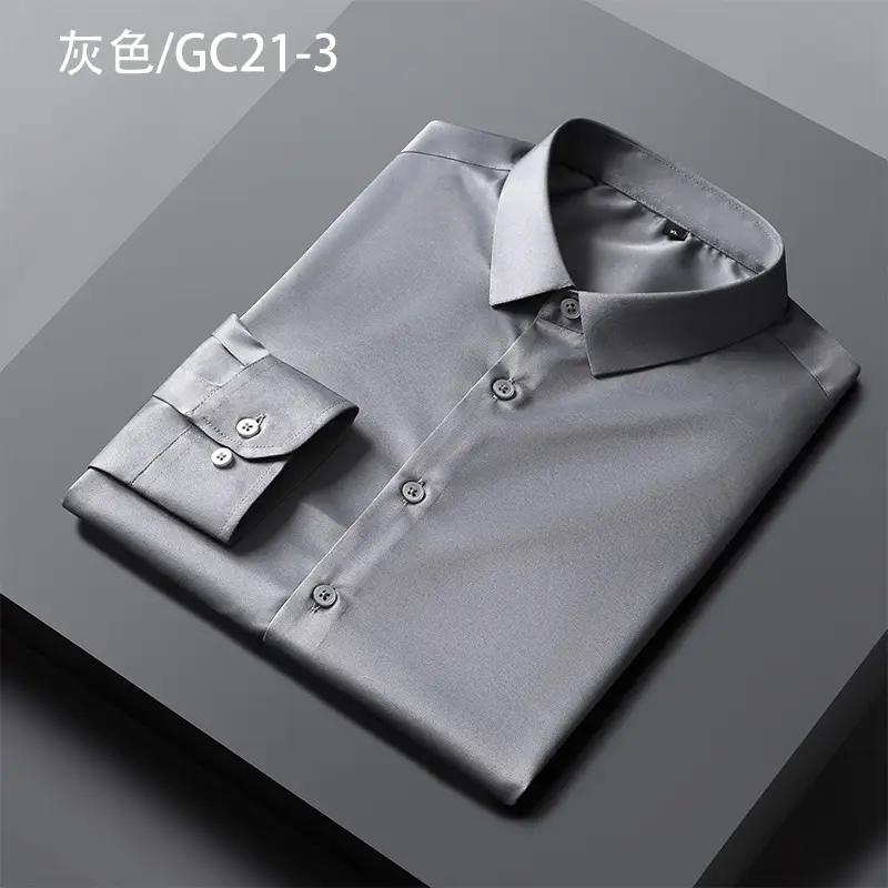 Pink Silk Men's Long Sleeve Shirt No-Pocket Business Casual