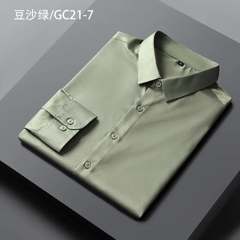 Pink Silk Men's Long Sleeve Shirt No-Pocket Business Casual