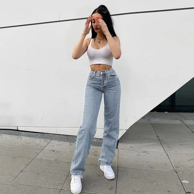 High-Waist Butterfly Print Wide-Leg Jeans for Women Brown — feature 11