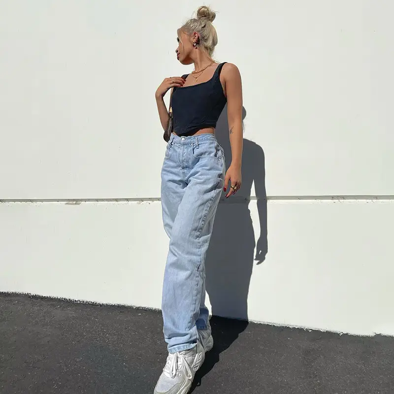 High-Waist Butterfly Print Wide-Leg Jeans for Women Brown — feature 13