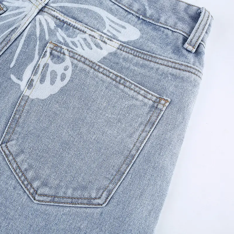 High-Waist Butterfly Print Wide-Leg Jeans for Women Brown — feature 14