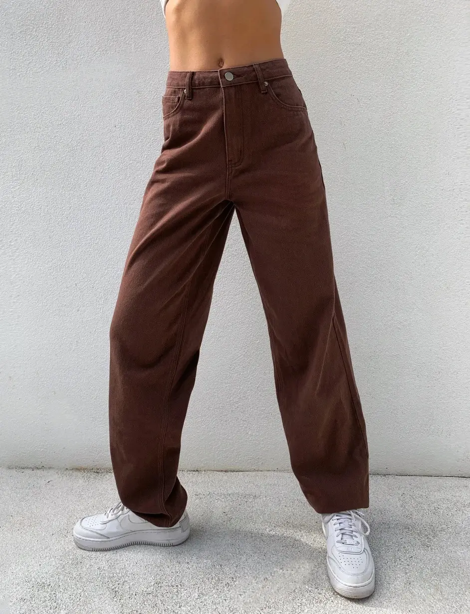 High-Waist Butterfly Print Wide-Leg Jeans for Women Brown — feature 15