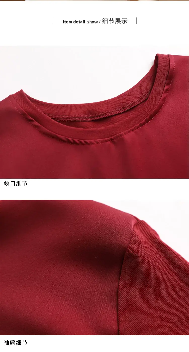 Women 3/4 Sleeve Acetate Satin T-Shirt White — feature 37