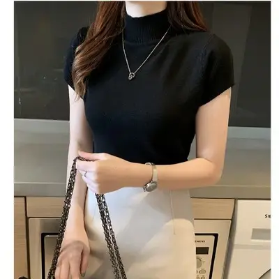 Women Knit Half-Turtleneck Slim Fit Top Red Summer 2025 - Image 7