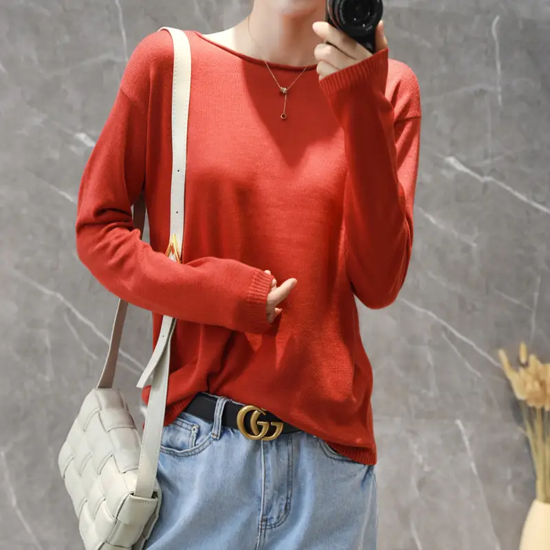 Women Knitted Round Neck Sweater Light Beige - Image 19