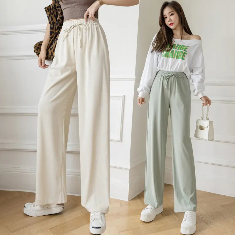 Women Ice Silk Wide-leg Pants Spring Summer High Waist - Image 6