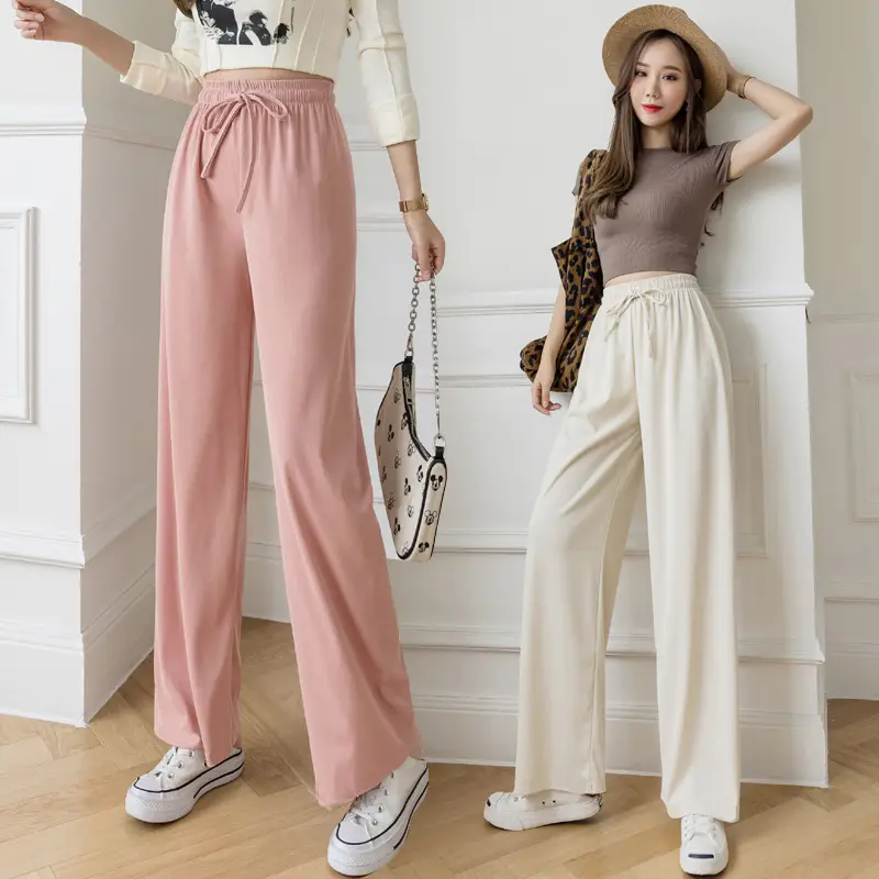 Women Ice Silk Wide-leg Pants Spring Summer High Waist - Image 7