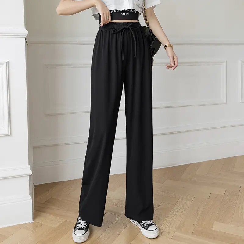 Women Ice Silk Wide-leg Pants Spring Summer High Waist - Image 2