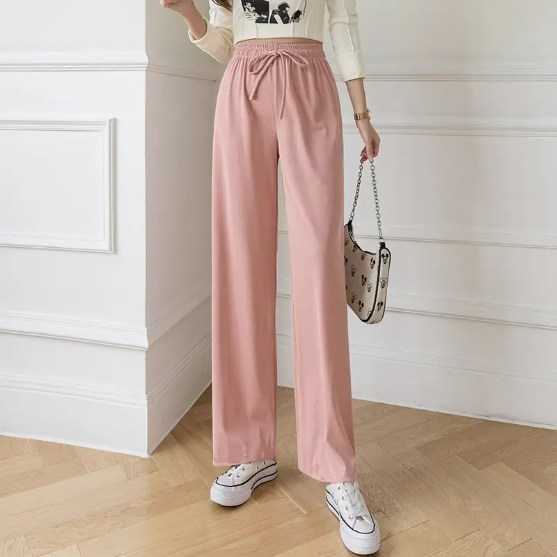 Women Ice Silk Wide-leg Pants Spring Summer High Waist - Image 3