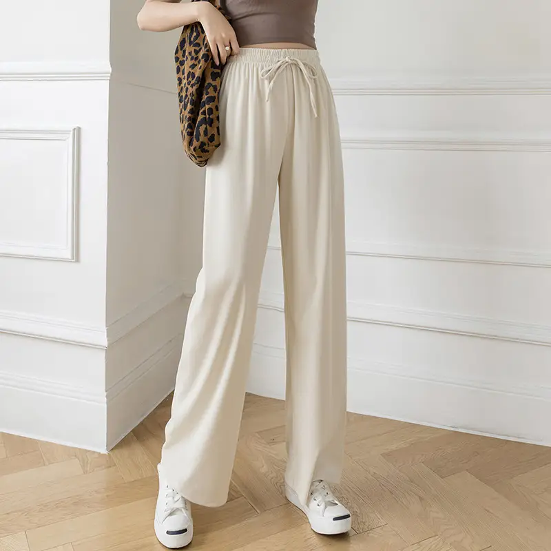 Women Ice Silk Wide-leg Pants Spring Summer High Waist - Image 4