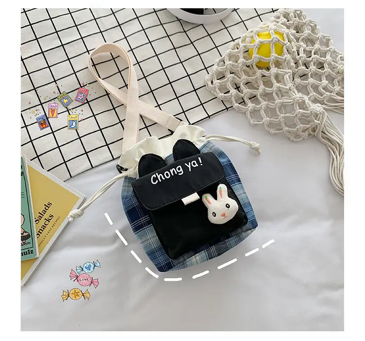 2025 Soft Cotton Crossbody Bag for Girls Plaid Design - Image 6