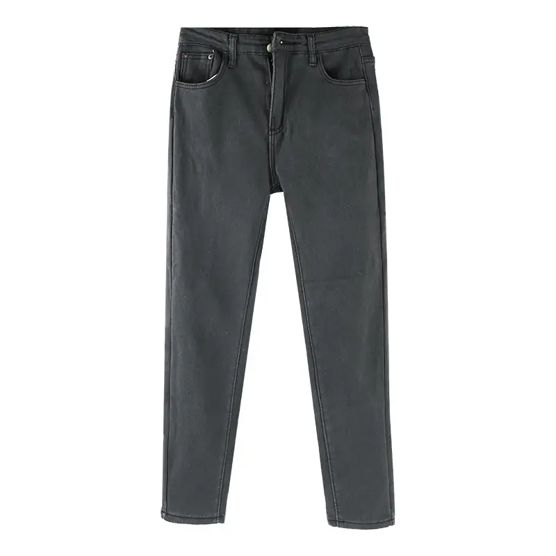 Women Slim Fit Blue Pencil Pants with Black Boots - Image 8