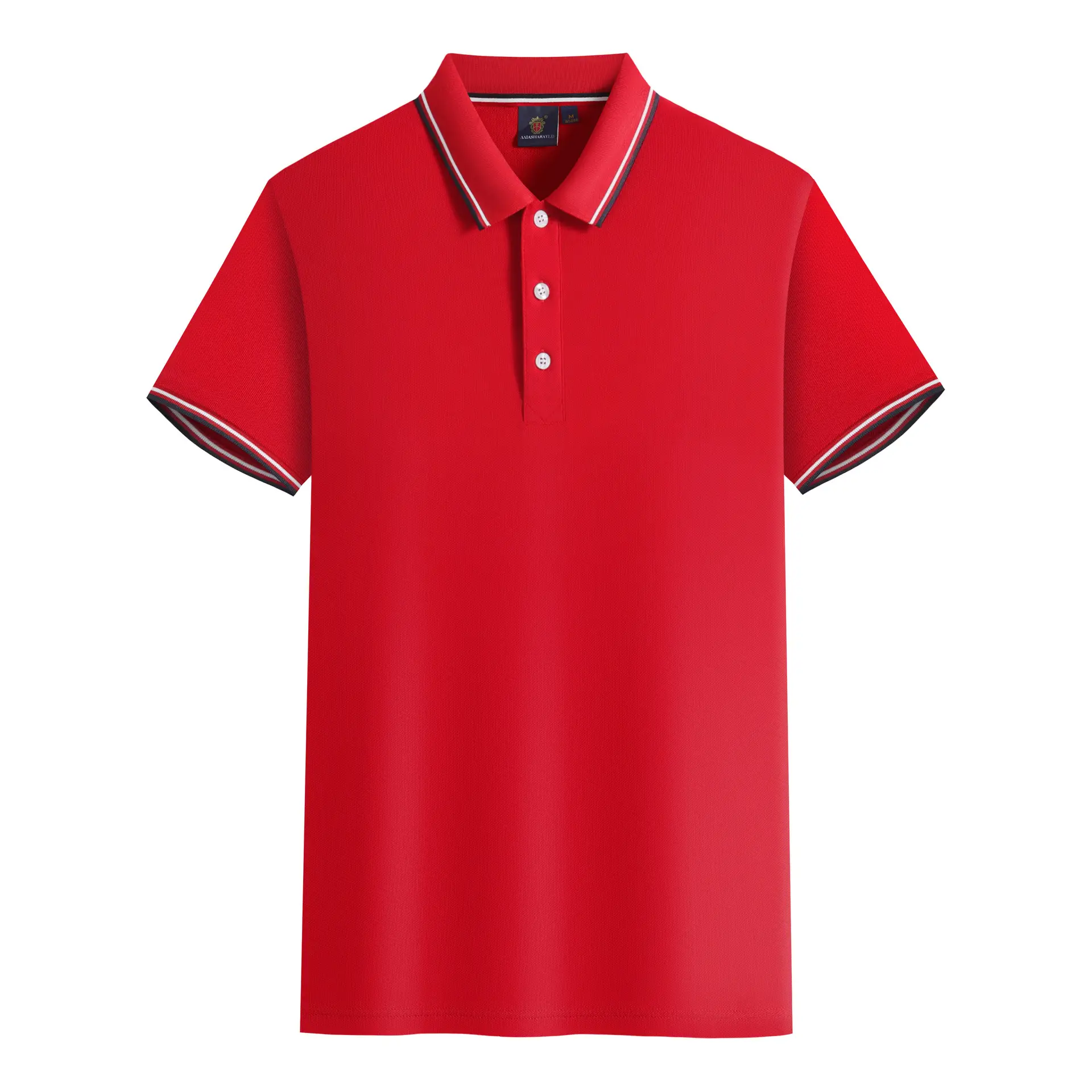 Men's White Polo Shirt with Red Trim - Image 2