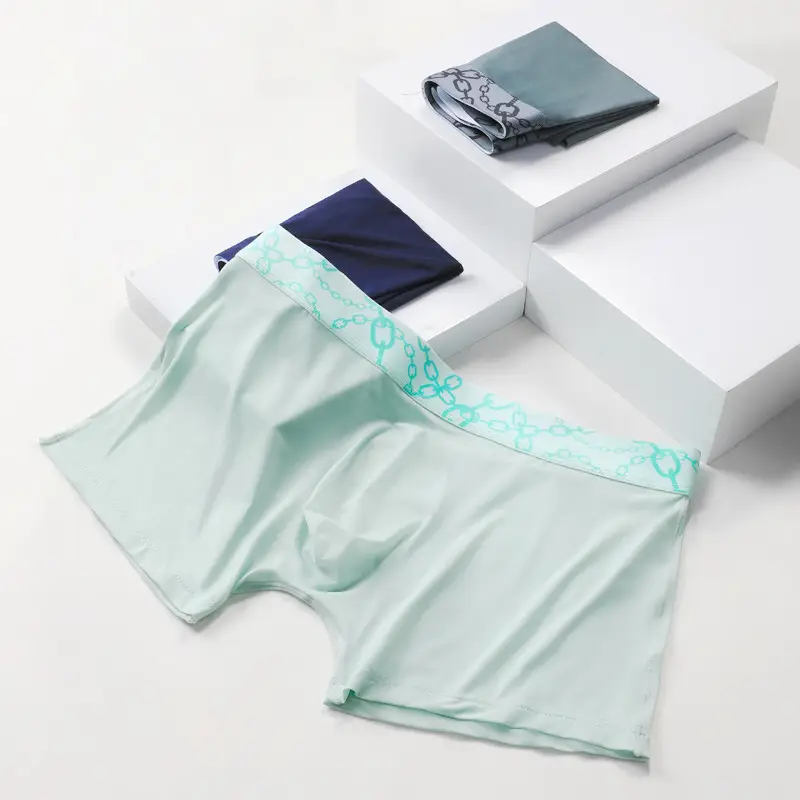 Ice Silk Printed Belt Underwear for Men, Ultra-Thin, Breathable, Mid-Waist