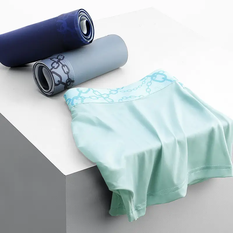 Ice Silk Printed Belt Underwear for Men, Ultra-Thin, Breathable, Mid-Waist