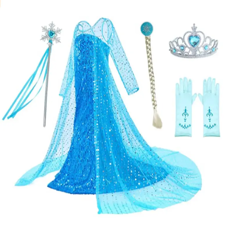 Frozen Elsa Princess Dress Long Sleeve Sequined Long Dress Little Princess Gown Prom Runway Show - Image 4