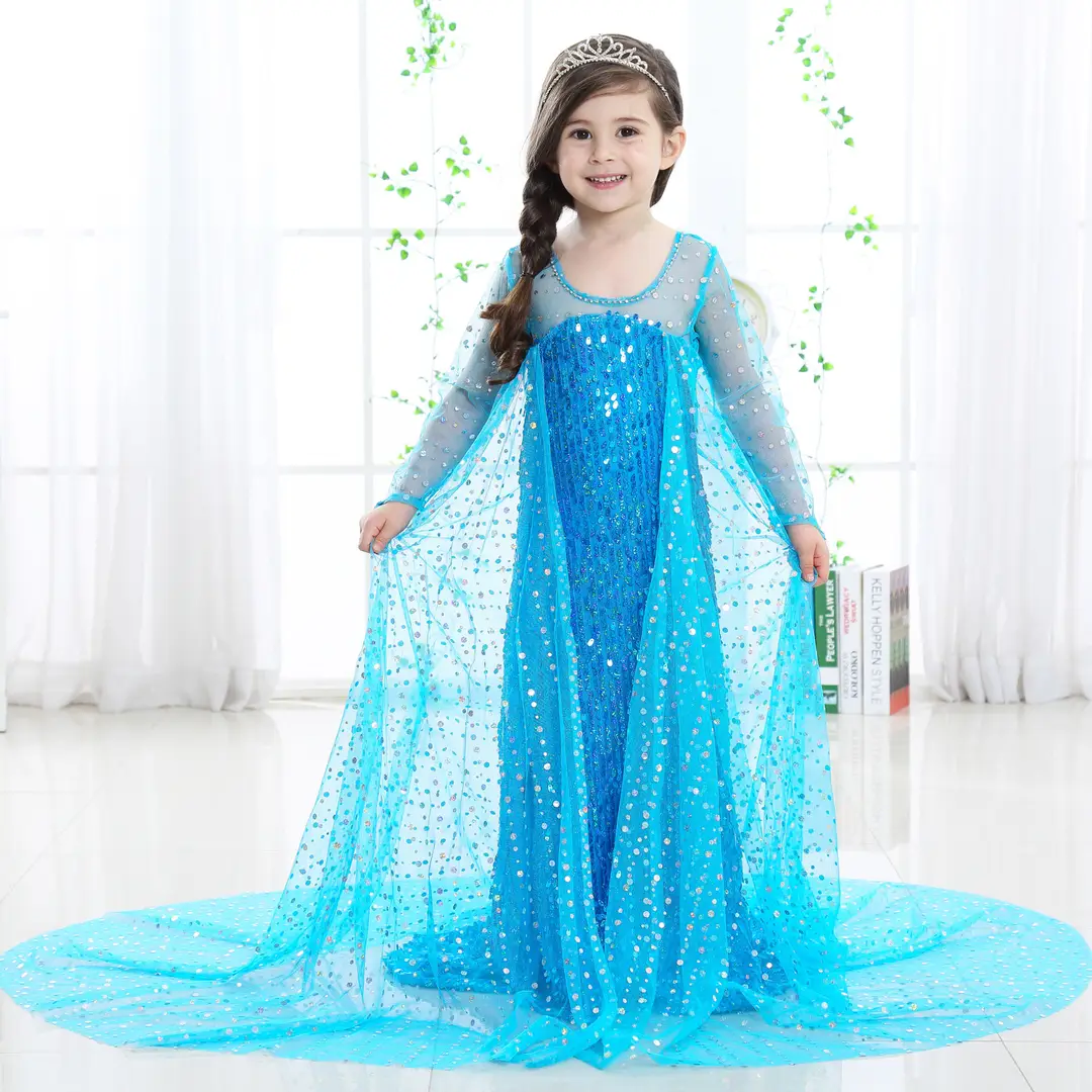 Frozen Elsa Princess Dress Long Sleeve Sequined Long Dress Little Princess Gown Prom Runway Show - Image 5