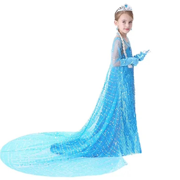 Frozen Elsa Princess Dress Long Sleeve Sequined Long Dress Little Princess Gown Prom Runway Show - Image 8