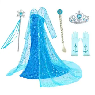 Frozen Elsa Princess Dress Long Sleeve Sequined Long Dress Little Princess Gown Prom Runway Show — feature 3
