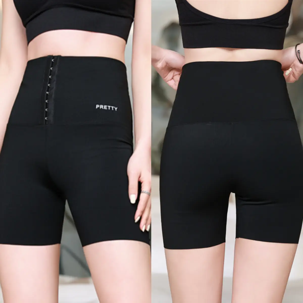 Black Slim Fit Three Point Waist Shorts for Women - Image 4