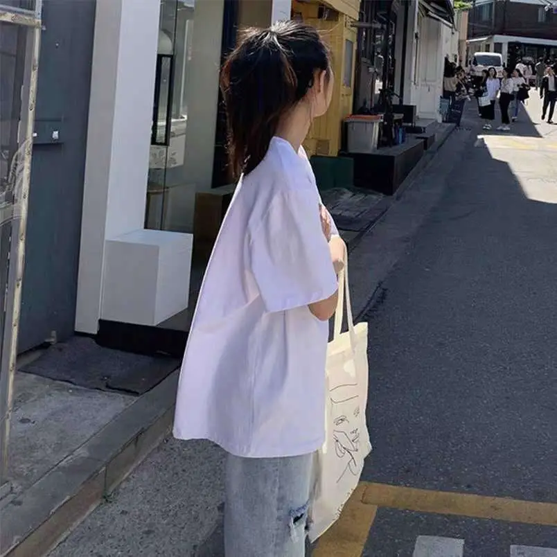 Women Cotton Short Sleeve Crewneck T-Shirt White - Image 2