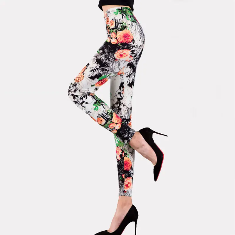 New Women's Printed Milk Silk Leggings Large Size