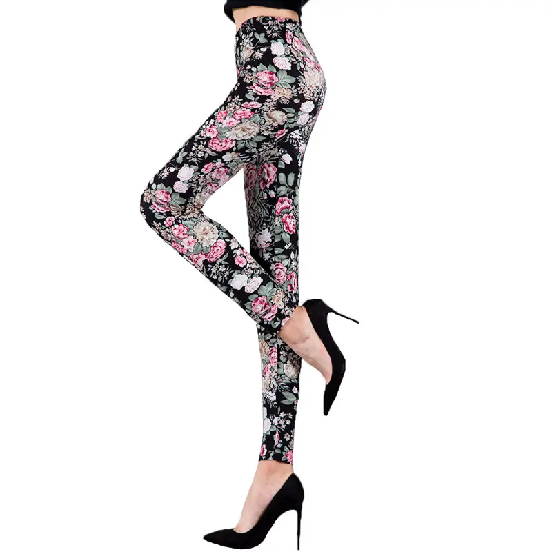 New Women's Printed Milk Silk Leggings Large Size