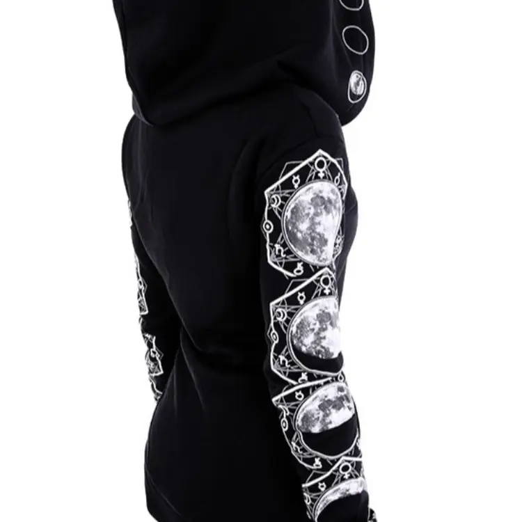 Black Hooded Punk Print Long Sleeve Sweater 2021 - Image 6