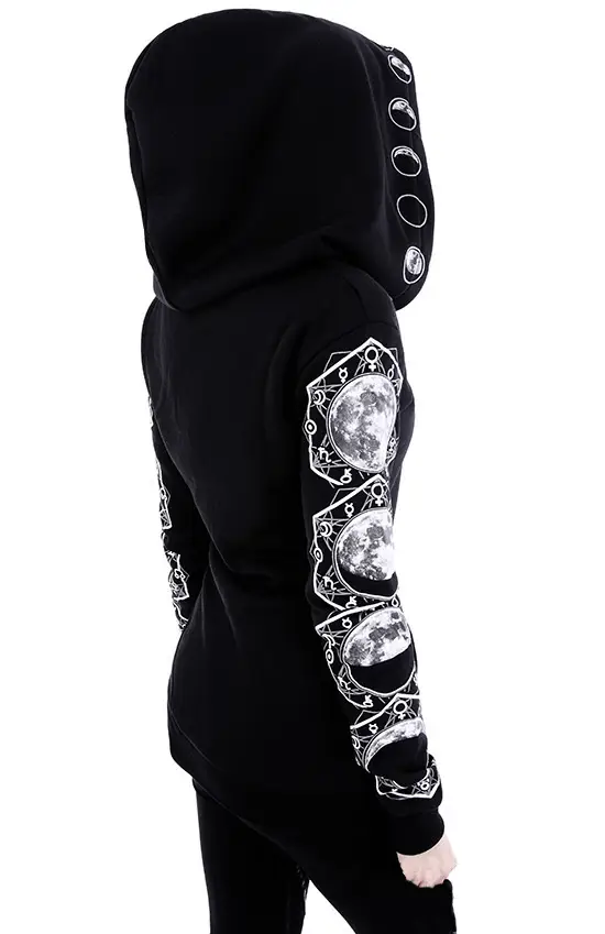 Black Hooded Punk Print Long Sleeve Sweater 2021 — feature 4