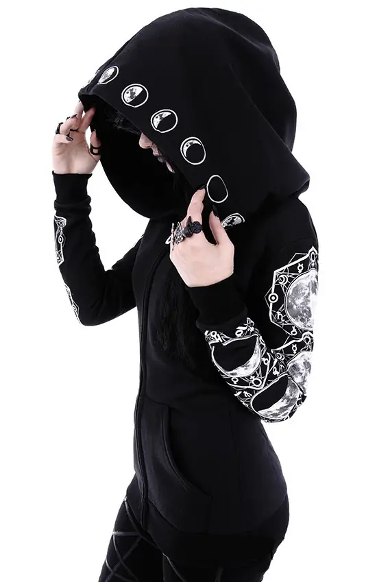 Black Hooded Punk Print Long Sleeve Sweater 2021 — feature 5