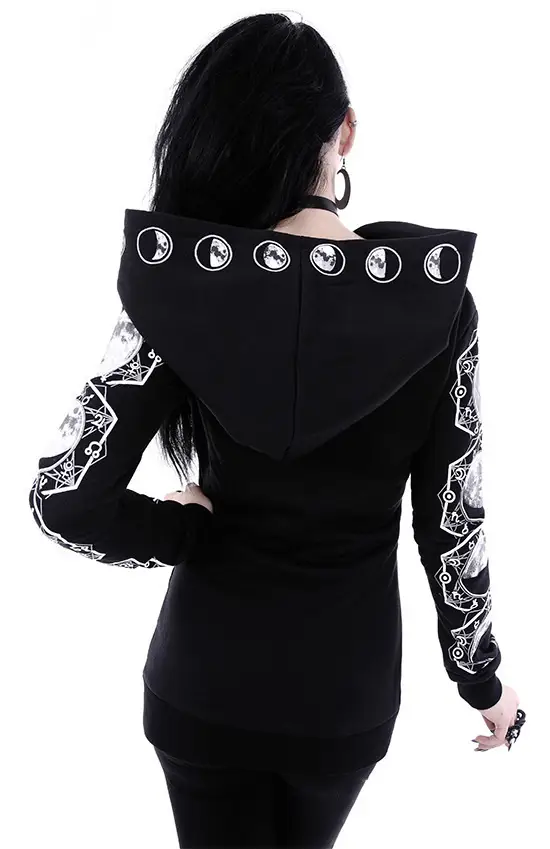 Black Hooded Punk Print Long Sleeve Sweater 2021 — feature 6