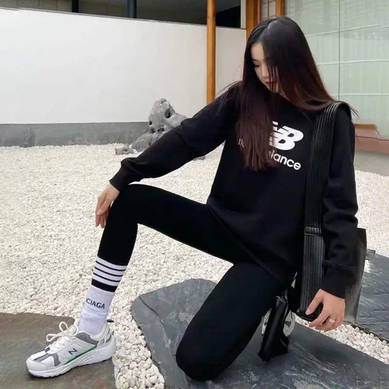 Women Black Sweatshirt Leggings Set Winter Slim Fit Plus Size - Image 7