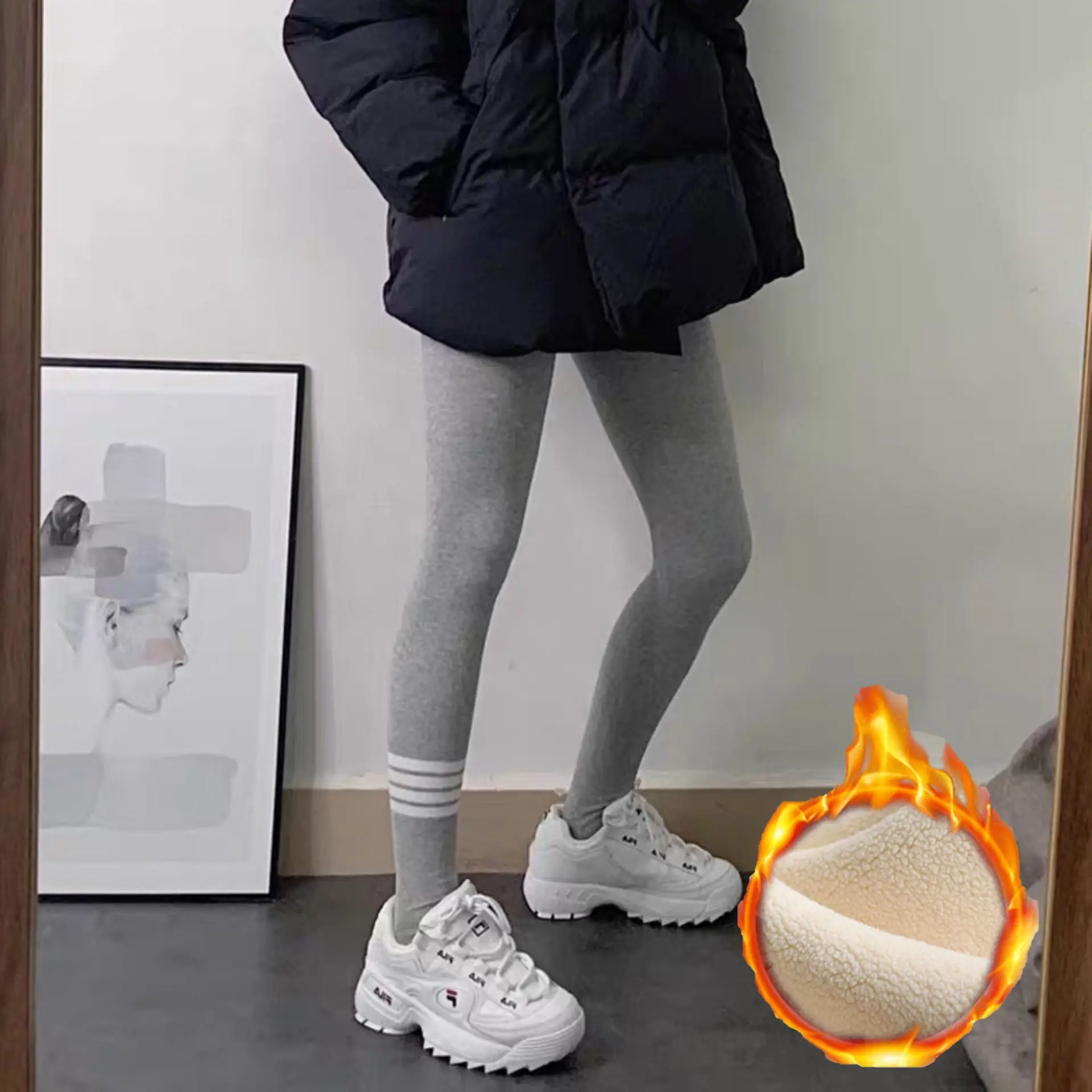 Women Black Sweatshirt Leggings Set Winter Slim Fit Plus Size - Image 3