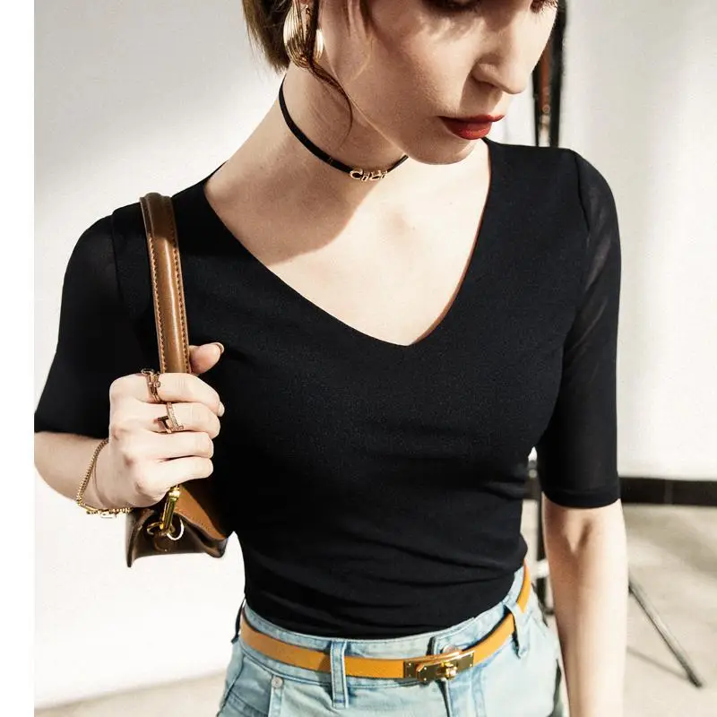 New Autumn Slim Fit V-Neck Polo Top Solid Color - Image 7