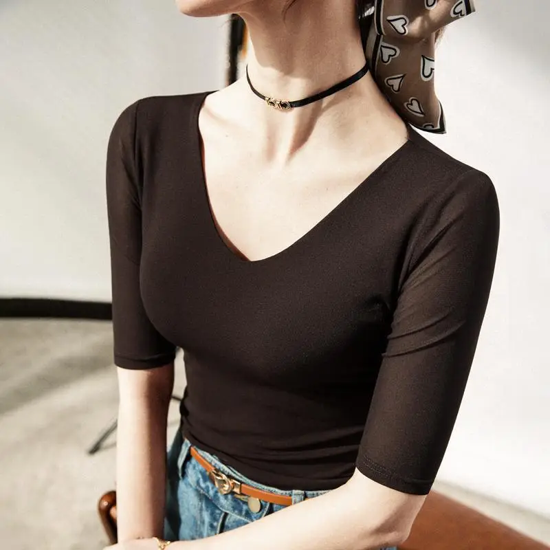 New Autumn Slim Fit V-Neck Polo Top Solid Color - Image 9