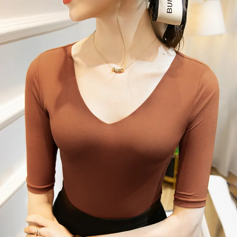 New Autumn Slim Fit V-Neck Polo Top Solid Color - Image 10