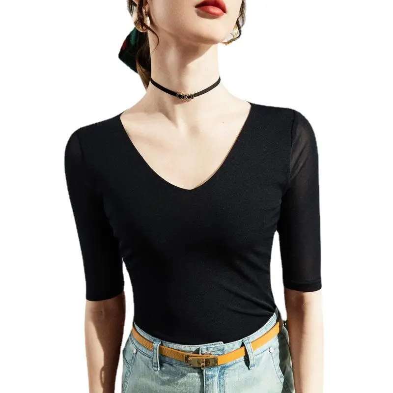 New Autumn Slim Fit V-Neck Polo Top Solid Color - Image 11