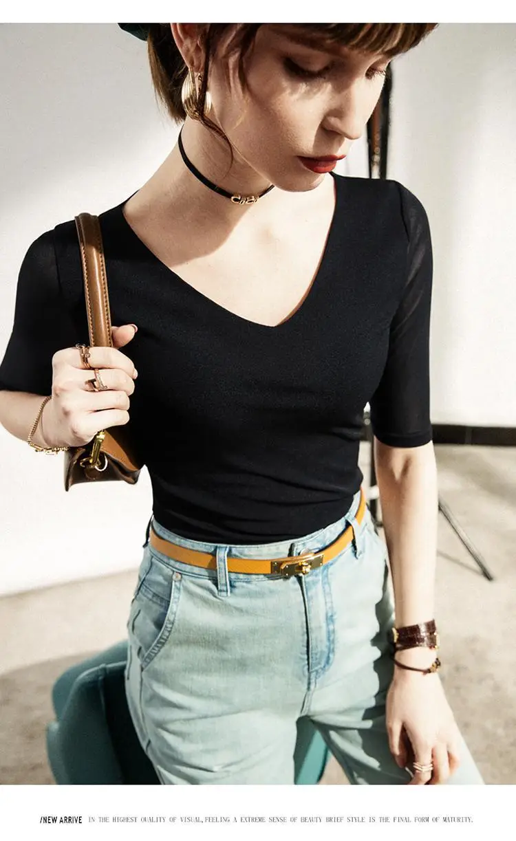 New Autumn Slim Fit V-Neck Polo Top Solid Color — feature 11