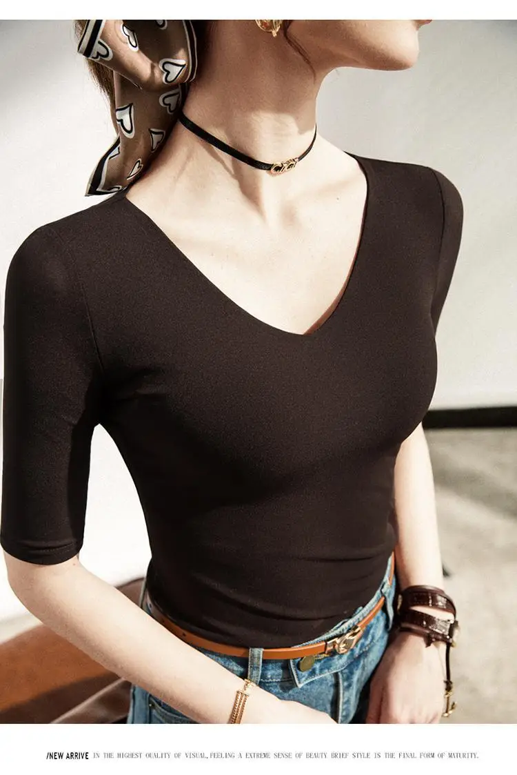 New Autumn Slim Fit V-Neck Polo Top Solid Color — feature 14