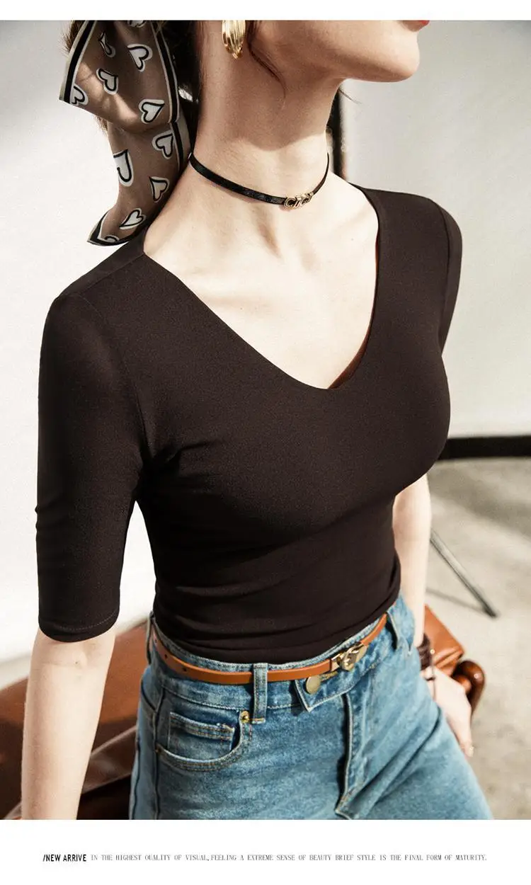 New Autumn Slim Fit V-Neck Polo Top Solid Color — feature 15