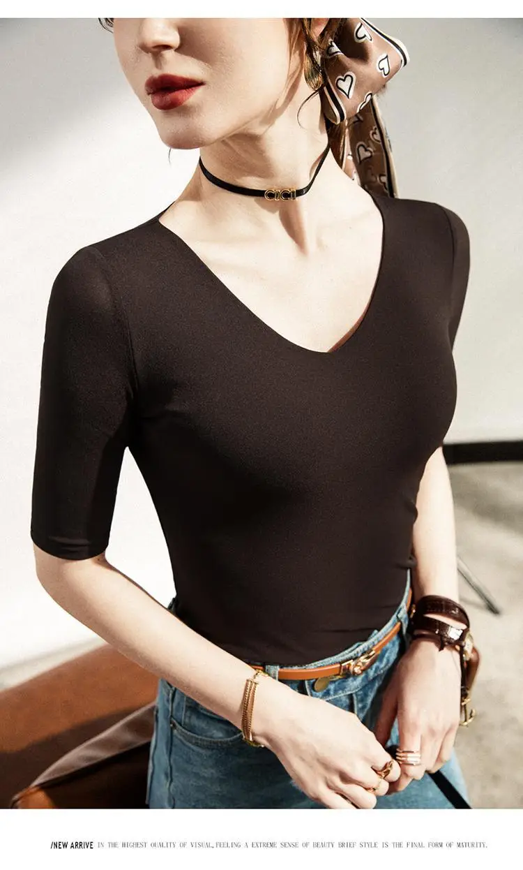 New Autumn Slim Fit V-Neck Polo Top Solid Color — feature 16