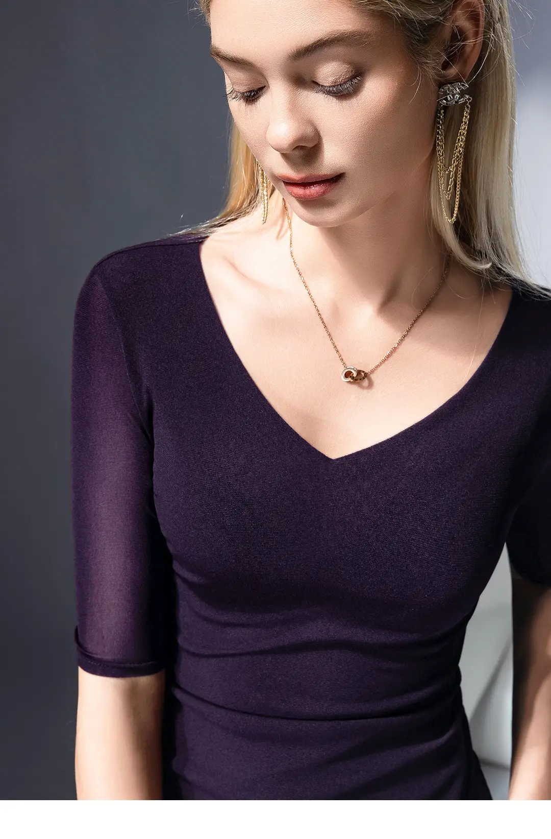 New Autumn Slim Fit V-Neck Polo Top Solid Color — feature 25