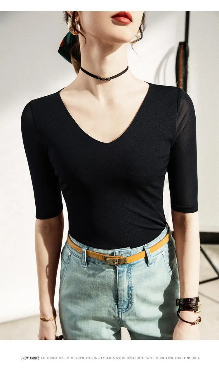 New Autumn Slim Fit V-Neck Polo Top Solid Color — feature 8