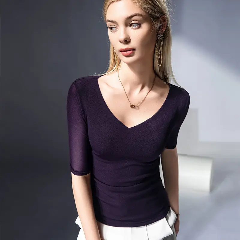 New Autumn Slim Fit V-Neck Polo Top Solid Color - Image 6