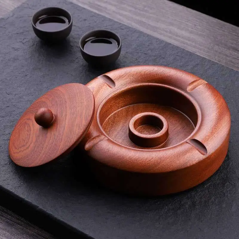 Ebony Solid Wood Ashtray with Lid Large Creative Distinctive Chinese Style Home Office Ashtray Vintage Simple Wooden - Image 7